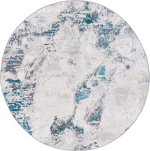 SAFAVIEH Amelia Collection 6'7" Round Grey / Turquoise ALA232H Modern Abstract Non-Shedding Dining Room Entryway Foyer Living Room Bedroom Area Rug in Saudi Arabia
