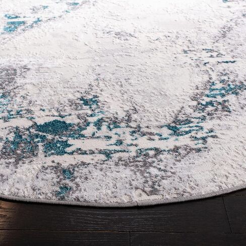 SAFAVIEH Amelia Collection 6'7" Round Grey / Turquoise ALA232H Modern Abstract Non-Shedding Dining Room Entryway Foyer Living Room Bedroom Area Rug in Saudi Arabia