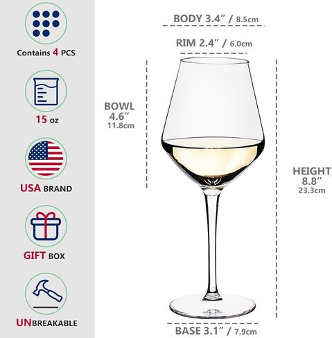 Plastic Wine Glasses Set of 4(15oz) |Unbreakable Wine Glasses with Stem|100% Tritan & BPA Free |Dishwasher Safe| Awesome For Pool, Beach, Travel, Pool, Camping, Beach, Picnic, Everyday Use. in Kuwait