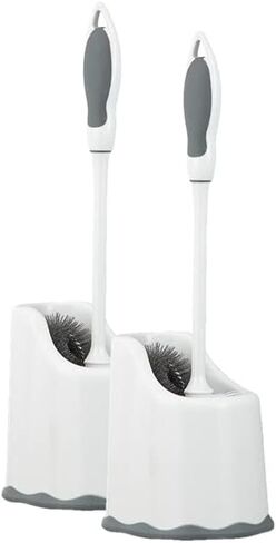 Superio Toilet Brush with Holder Grey, Comfort Grip, Matching Caddy, Clean Bathroom, Heavy Duty (Toilet Brush 2-Pack) in Saudi Arabia