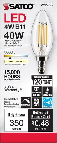 مصابيح إضاءة LED E12 بقدرة 4 وات من ساتكو S21265/06، 3000 كلفن، تصنيف 15000 ساعة، قابلة للتعتيم، 6 عبوات in Saudi Arabia