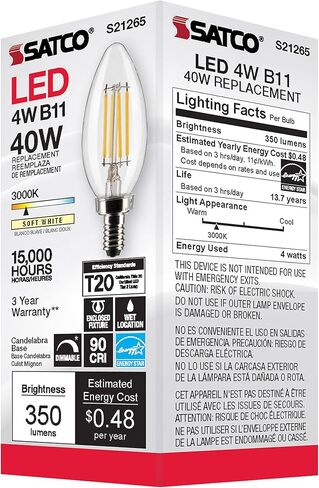 مصابيح إضاءة LED E12 بقدرة 4 وات من ساتكو S21265/06، 3000 كلفن، تصنيف 15000 ساعة، قابلة للتعتيم، 6 عبوات in Saudi Arabia