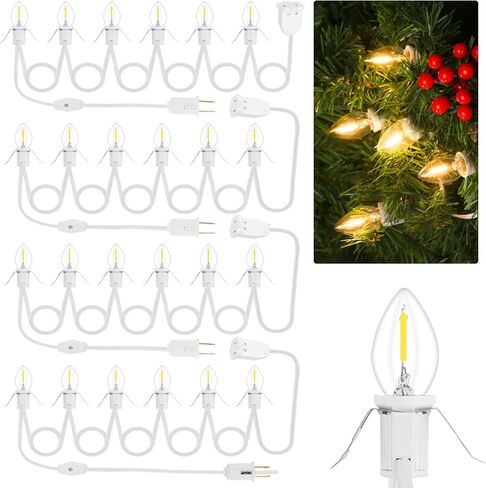 4Pack Accessory Cord with 24 LED Light Bulbs and Outlet Christmas Village Light 46.4FT White Cord with Spare Fuse Warm White C7 Lamp Christmas Village Accessories for Village Houses Craft Decoration in Saudi Arabia