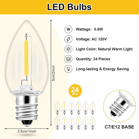 4Pack Accessory Cord with 24 LED Light Bulbs and Outlet Christmas Village Light 46.4FT White Cord with Spare Fuse Warm White C7 Lamp Christmas Village Accessories for Village Houses Craft Decoration in Saudi Arabia