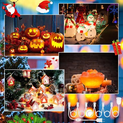 4Pack Accessory Cord with 24 LED Light Bulbs and Outlet Christmas Village Light 46.4FT White Cord with Spare Fuse Warm White C7 Lamp Christmas Village Accessories for Village Houses Craft Decoration in Saudi Arabia