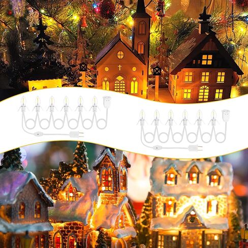 4Pack Accessory Cord with 24 LED Light Bulbs and Outlet Christmas Village Light 46.4FT White Cord with Spare Fuse Warm White C7 Lamp Christmas Village Accessories for Village Houses Craft Decoration in Saudi Arabia