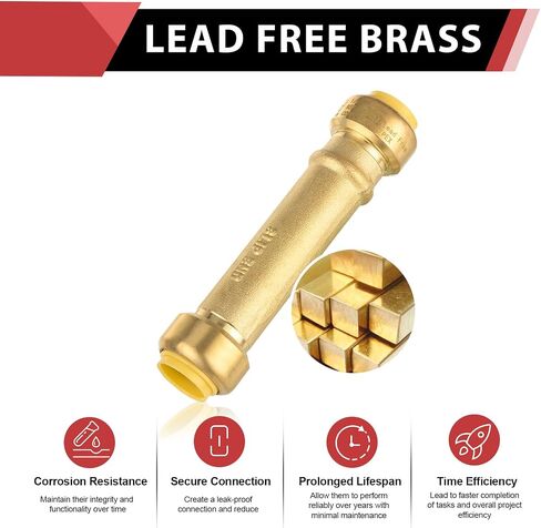 EFIELD Push Fit Slip/Repair 1/2 Inch Coupling with a Disconnect Clip, Brass 1/2"-1 Piece in Saudi Arabia