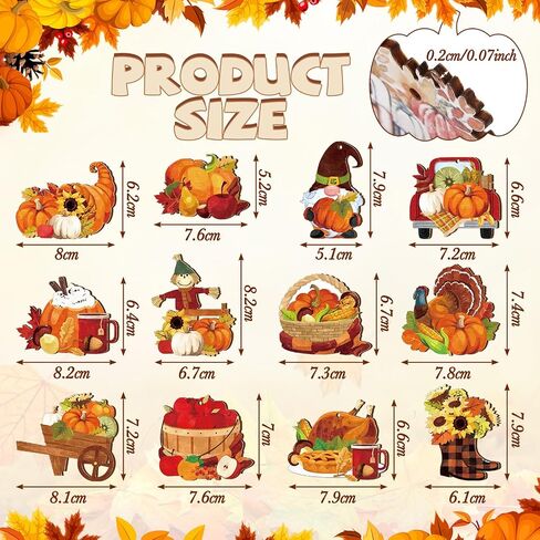 36 Pcs Fall Thanksgiving Wooden Ornaments Fall Tree Ornaments Pumpkin Gnome Turkey Scarecrow Wood Cutouts with Ropes Thanksgiving Tree Decorations for Autumn Harvest Party Decor in Saudi Arabia