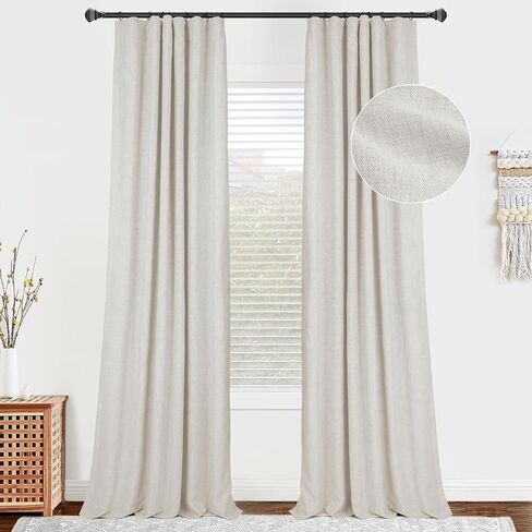 zeerobee ستائر تعتيم 100% لغرفة النوم، ستائر تعتيم طويلة من الكتان مقاس 108 بوصة لغرفة المعيشة مكونة من لوحتين، ستائر وستائر معزولة حراريًا، عرض 50 × طول 108، بيج رمادي in Kuwait
