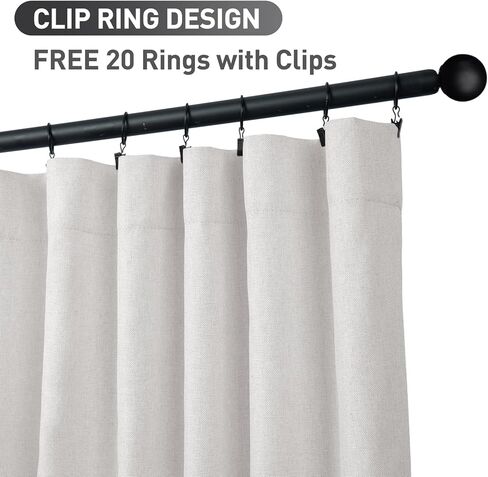 zeerobee ستائر تعتيم 100% لغرفة النوم، ستائر تعتيم طويلة من الكتان مقاس 108 بوصة لغرفة المعيشة مكونة من لوحتين، ستائر وستائر معزولة حراريًا، عرض 50 × طول 108، بيج رمادي in Kuwait