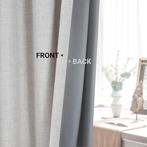 zeerobee ستائر تعتيم 100% لغرفة النوم، ستائر تعتيم طويلة من الكتان مقاس 108 بوصة لغرفة المعيشة مكونة من لوحتين، ستائر وستائر معزولة حراريًا، عرض 50 × طول 108، بيج رمادي in Kuwait