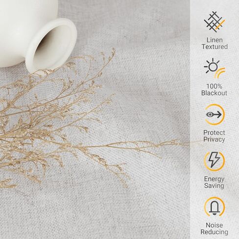 zeerobee ستائر تعتيم 100% لغرفة النوم، ستائر تعتيم طويلة من الكتان مقاس 108 بوصة لغرفة المعيشة مكونة من لوحتين، ستائر وستائر معزولة حراريًا، عرض 50 × طول 108، بيج رمادي in Kuwait