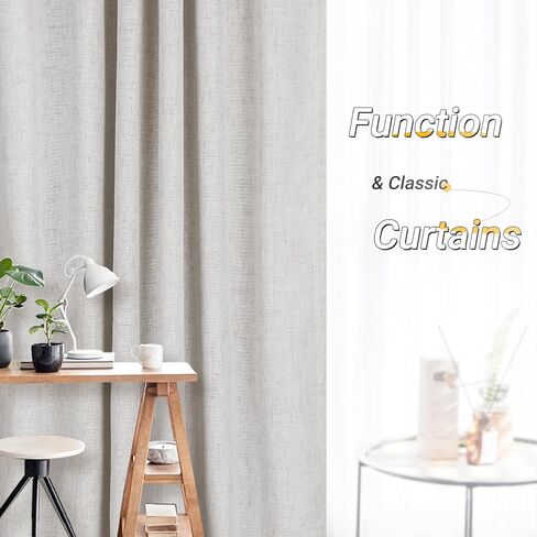 zeerobee ستائر تعتيم 100% لغرفة النوم، ستائر تعتيم طويلة من الكتان مقاس 108 بوصة لغرفة المعيشة مكونة من لوحتين، ستائر وستائر معزولة حراريًا، عرض 50 × طول 108، بيج رمادي in Kuwait