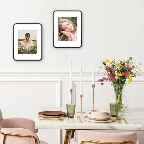 Golden State Art 11x14 Aluminum Picture Frame Black - With Round Corners - With Mat for 8x10 Photo or Without Mat for 11 x 14 Photo - Real Glass - Matte Design - Home Decor for Wall Display in Saudi Arabia