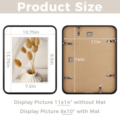 Golden State Art 11x14 Aluminum Picture Frame Black - With Round Corners - With Mat for 8x10 Photo or Without Mat for 11 x 14 Photo - Real Glass - Matte Design - Home Decor for Wall Display in Saudi Arabia