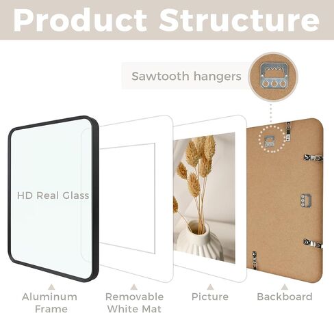 Golden State Art 11x14 Aluminum Picture Frame Black - With Round Corners - With Mat for 8x10 Photo or Without Mat for 11 x 14 Photo - Real Glass - Matte Design - Home Decor for Wall Display in Saudi Arabia