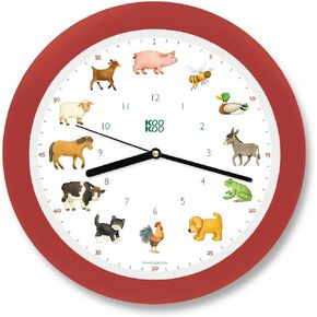 KOOKOO KidsWorld sky-blue, wall clock for Children with natural sounds, 12 farm animals