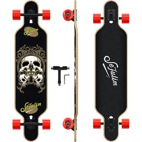 Sefulim 39 x 9 Inch Long Skateboard 7 Layer Canadian Maple Double Kick Deck Concave Cruiser Trick Skateboard for Boys Girls Teens Adults Beginner