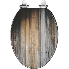 Elongated Toilet Seat Wooden old gray beige plank Resin Toilet Seat with Quietly Close Quick Release Hinges Decorative Toilet Seat with Cover Easy to Clean and Install Rustic Bathroom Decor
