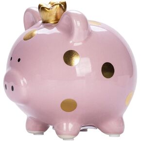 Cartoon Ceramic Piggy Bank Crown Pig Coin Bank Coin Box Money Bank Coin Saving Box for Adults for Boys Girls for Kids (Pink)