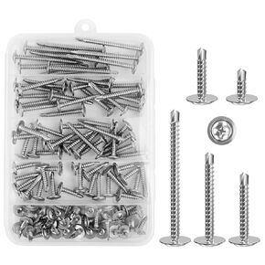 125Pcs Sheet Metal Screws Assortment Kit #8 Self Tapping Screws, Hard Truss Head Screws for Metal Wood Plastic, Zinc-Plated Self Drilling Screws in 5 Size