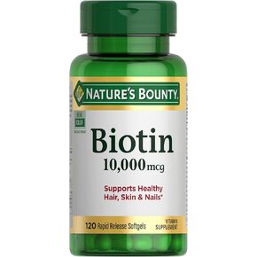 Nature's Bounty Biotin, Supports Healthy Hair, Skin and Nails, 10,000 mcg, Rapid Release Softgels, 180 Ct