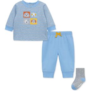 Little Me Baby Boys' 3-Piece Crew Neck Shirt, Stripe Pant, and Socks Jogger Set, 0-24 Months