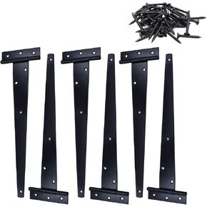12 Inch T-Strap Heavy Duty Shed Door Hinges Gate Strap Hinges Black Tee Hinge Wrought Hardware for Wooden Fences,Yard,Barn Door,Rustproof (6 Pack)