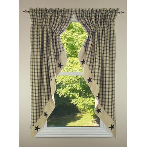Primitive Home Decors Lancaster Star Lined Gathered Swag with Star Border 72x63, Black