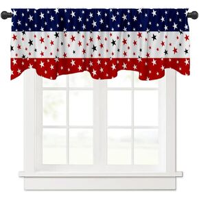 54x18 Inches Farm Independence Day Red White Blue Window Treatment Valance 4th of July Retro Kitchen Dining Room Polyester Fabric Decorations Supplies