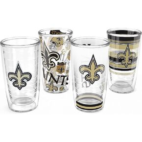 كوب سفر Tervis NFL New Orleans Saints - متنوع مصنوع في الولايات المتحدة الأمريكية بجدار مزدوج معزول يحافظ على المشروبات باردة وساخنة، 16oz 4pk، كلاسيكي