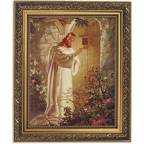 Gerffert Collection Christ at Heart's Door Religious Framed Portrait Print, 13 Inch (Ornate Gold Tone Finish Frame)
