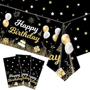 MRJ Black Party Supplies 3 Pack Red and Black Stars Happy Birthday Tablecloths - Perfect Decorations for Kids' Birthday Parties and Baby Showers (54"x108")