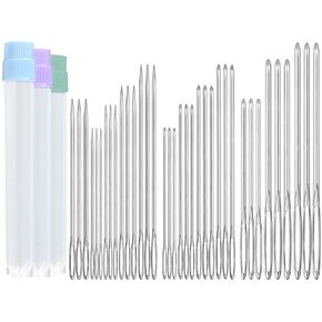 60PCS/12Sizes Sewing Needles Large Eye Hand Sewing, Blunt Needles, Yarn Needles, Sharp Needles, Embroidery Needles, Leather Crafting Knitting Weaving Stringing Needles with 2 Needle Threaders