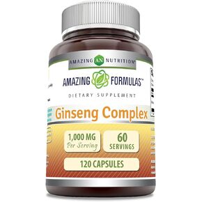 Amazing Formulas Ginseng Complex 1000mg of 4:1 Korean Ginseng Extract, 240 Capsules Supplement | Non-GMO | Gluten Free | Made in USA