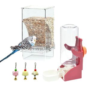 Automatic Parrot Feeder Drinker Hanging Spill-Proof Water Cup No Mess Feeder Food Feeding Parrot Seed Tube Automatic Feeding for Budgies Finch and Other Bird Rabbits 2 Pcs