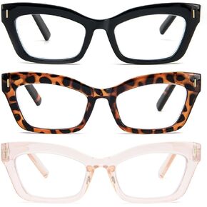KoKoBin 3 Pack Retro Square Oprah Style Reading Glasses for Women, Blue Light Blocking Computer Spring Readers