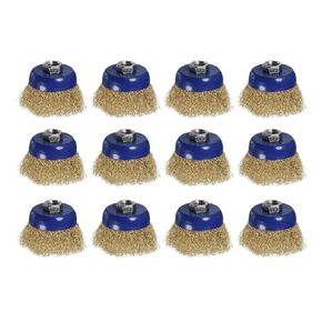 12 Pcs Wire Cup Brush for Grinder - [4 Inch] Coarse Crimped for Paint Stripping Cleaning Rust Light Duty Conditioning, 5/8 Inch-11 Arbor, Blue