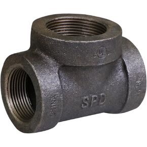 CU3336H 1" x 1" x 1-1/4" Cast Iron Threaded Reducing Tee for Industrial Piping or DIY Projects with Black Finish