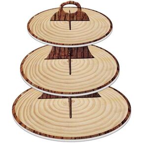 Wood-Grain 3-Tier Cardboard Cupcake Stand/Tower | Wild One, Woodland Animal Baby Shower Decorations, Camp-Fire Party Supplies, Lumberjack Theme Birthday Decor, Western Cowboy/Cowgirl Birthday Parties
