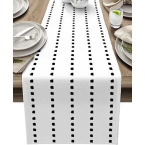 Boho Table Runner,Black White Geometric Polka Dots Minimalist Burlap Dresser Runner Kitchen Dining Table Scarf,Table Runners for Indoor Outdoor Home Party Decoration,13x108 Inch