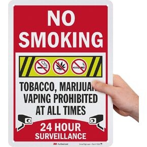 SmartSign “No Smoking - Tobacco, Marijuana Vaping Prohibited, 24 Hour Surveillance" Sign | 10" x 14" 3M Engineer Grade Reflective Aluminum
