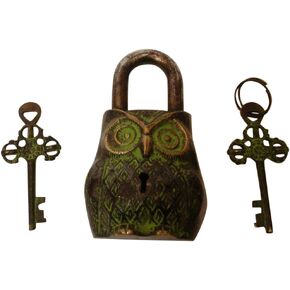 Brass Blessing OWL Type Padlock - Lock with Key - Brass Made Black Style from (5051)