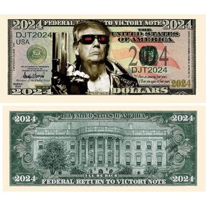 American Art Classics Donald Trump 2024 “Trumpinator I’ll Be Back" Limited Edition Novelty Dollar Bill - Pack of 100. Full Color Front & Back Printing with Great Detail