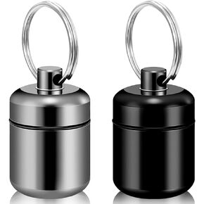 2PCS Keychain Pill Holder, Small Metal Pill Case for Travel Organization, Pocket Pill Organizer Case and Earplug Casing Box for Concerts (Black & Gray)