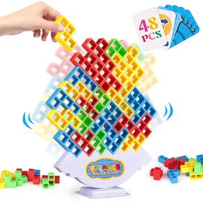 LIMYIOM 64Pcs Tetra Tower Game, Stack Attack Block Puzzle Game, Board Team Tower Game for Kids ＆ Adults, Stacking Blocks Tetra Balance Game, Balance Stacking Toys Perfect for Family Games and Parties in Kuwait