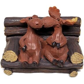 Moose Couple on Log Bench Figurine