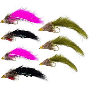 Black Bead Head Flash Woolly Bugger Streamer Trout Fly Fishing Flies | 8 Flies | Rainbox Trout Pike Flies | Size 6 & 8 & 10 & 12