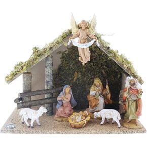 Fontanini by Roman, Italian Stable with 7-Piece Set, 5" Collection, Nativity Figures and Stable, Made in Italy