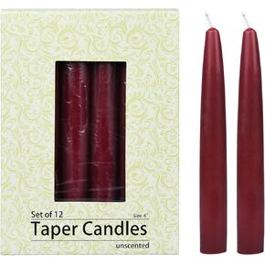 12-Piece Taper Candles, 6-Inch, Burgundy